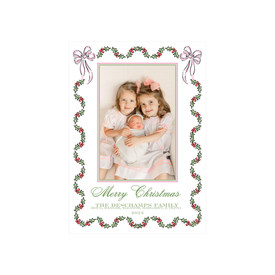 Holly Bow Garland Holiday Card