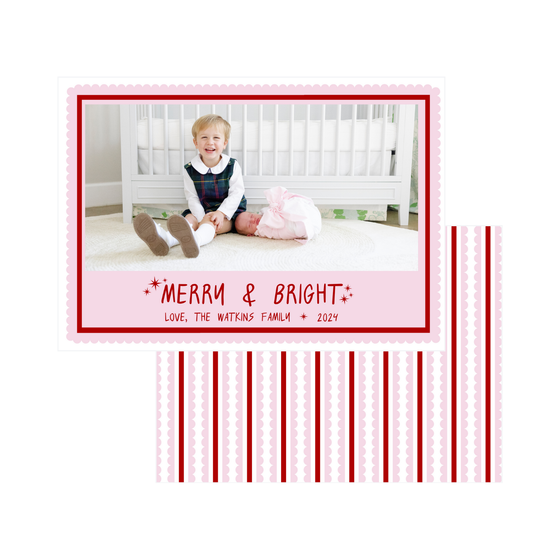Pink and Red Merry and Bright Holiday Card
