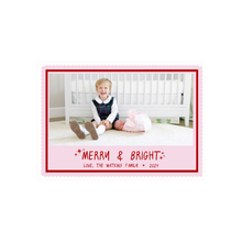  Pink and Red Merry and Bright Holiday Card