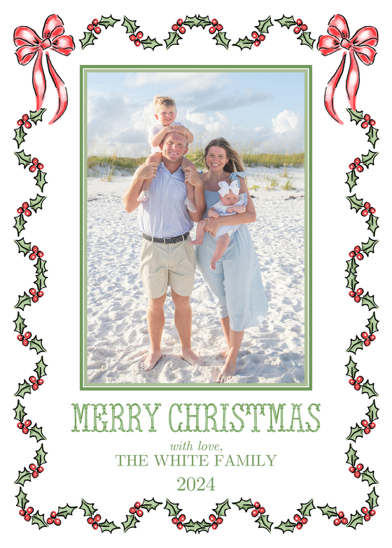 Holly Bow Garland Holiday Card