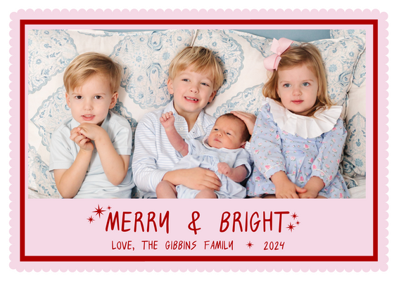 Pink and Red Merry and Bright Holiday Card