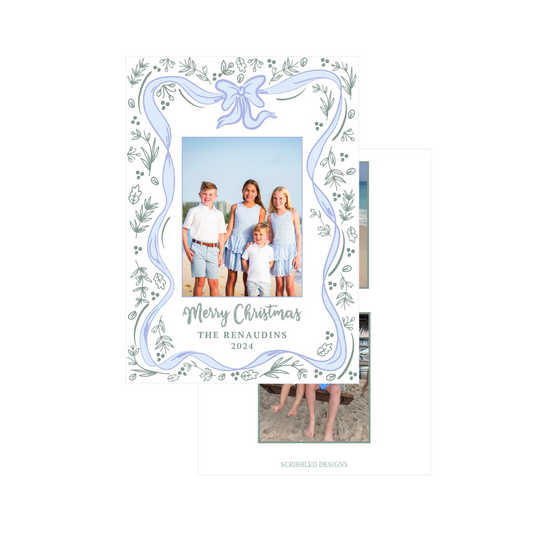 bow frame and leaf holiday card