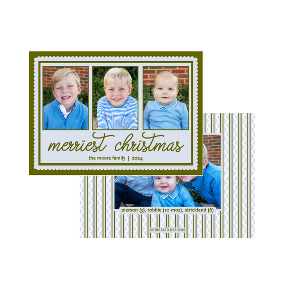 Olive Green Light Blue horizontal Holiday Card