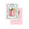 Watercolor Green Ribbon Pink Stripe Holiday Card