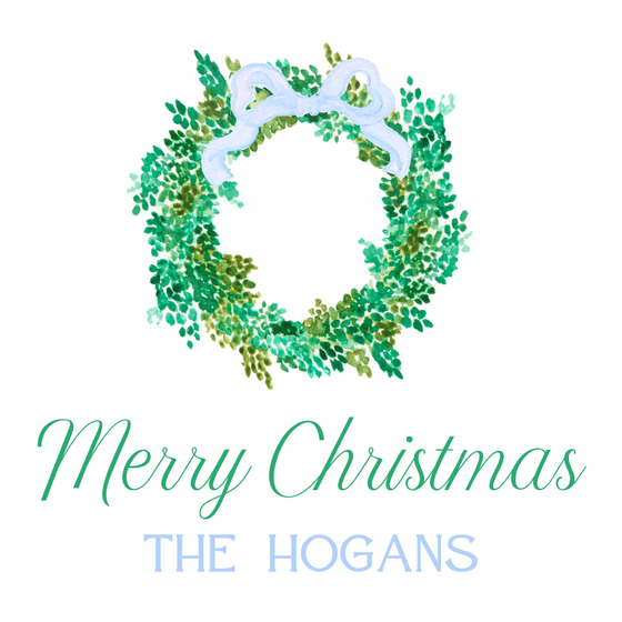 Blue Bow Wreath Holiday Gift Tag