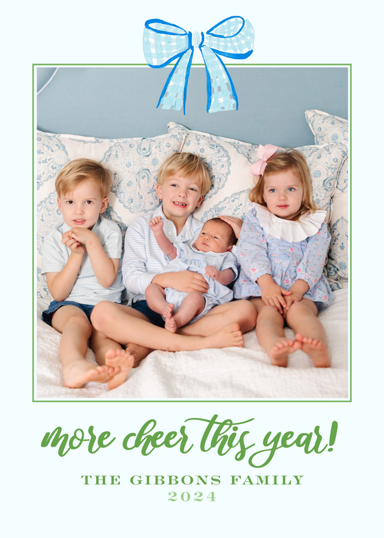 Light Blue Bow and Holly Holiday Card