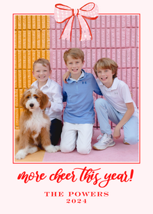  Light Pink Bow and Holly Holiday Card