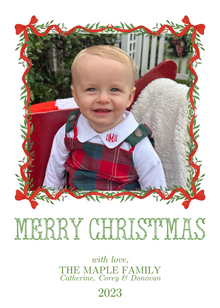  Red Bow Garland Border Holiday Card