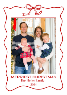  Red Bow Outline Holiday Card